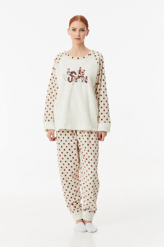 Embroidered Fleece Pajama Set