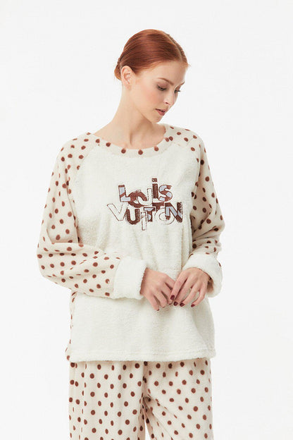 Embroidered Fleece Pajama Set