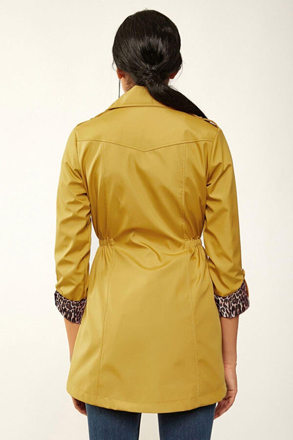 10322 Gathered Waist Trench Coat - Mustard