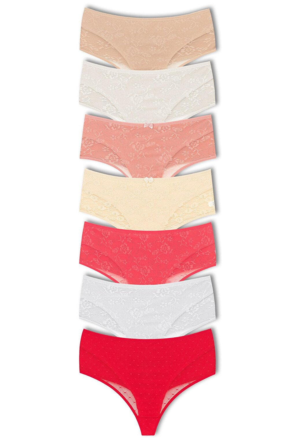 Cotton Front Double Layer Lez Lace High Waist Thong Women's Panties 7 Piece