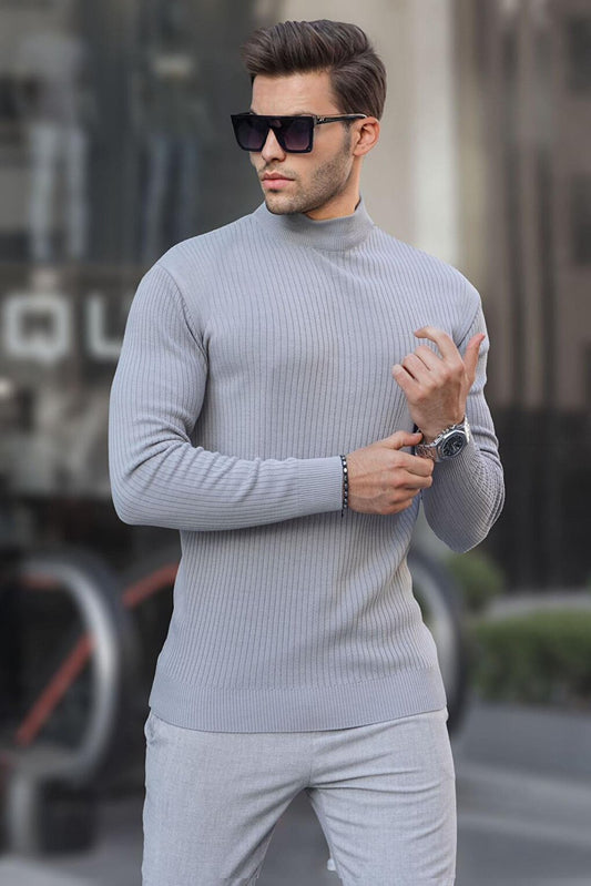 Gray Turtleneck Men's Knitwear Sweater 6822