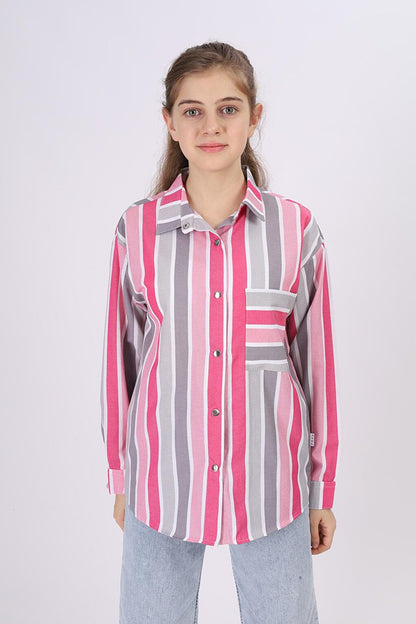 Girl's Stripe Patterned Plaid Shirt 9-14 Years Lx180-2