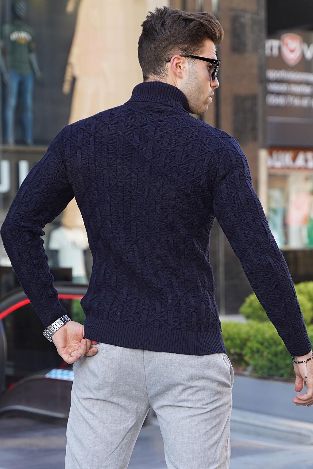 Navy Blue Turtleneck Men's Sweater 6833