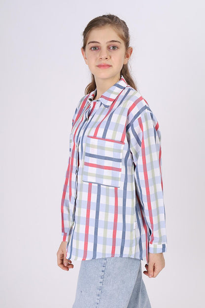 Girl's Square Patterned Plaid Shirt 9-14 Years Lx177-2