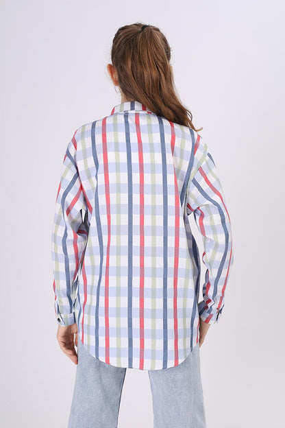 Girl's Square Patterned Plaid Shirt 9-14 Years Lx177-2