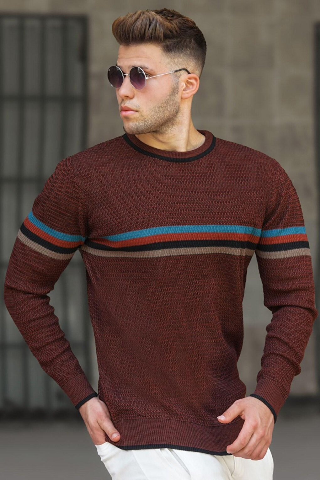 Tile Stripe Detailed Men's Sweater 5160