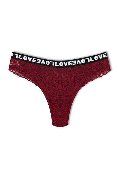 Cotton Lace Back LOVE Rubber Thong Women's Panties