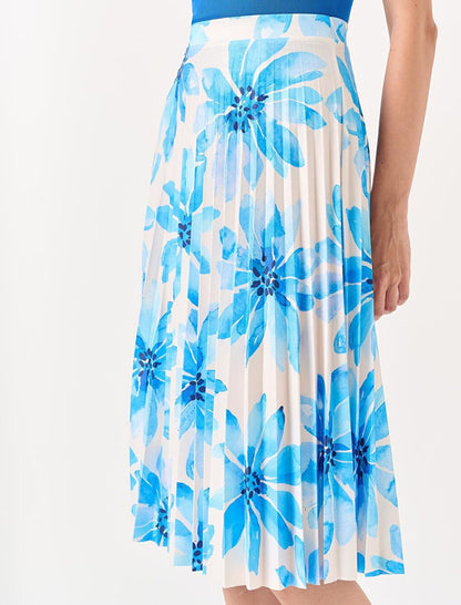 White High Waist Floral Pleated Midi Skirt