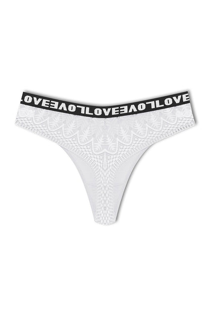 Cotton Lace Back LOVE Rubber Thong Women's Panties