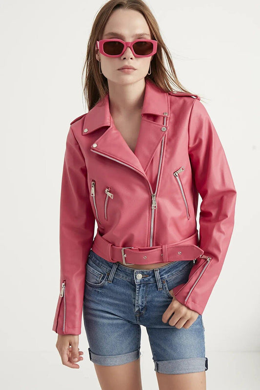 Women's Pink Leather Jacket