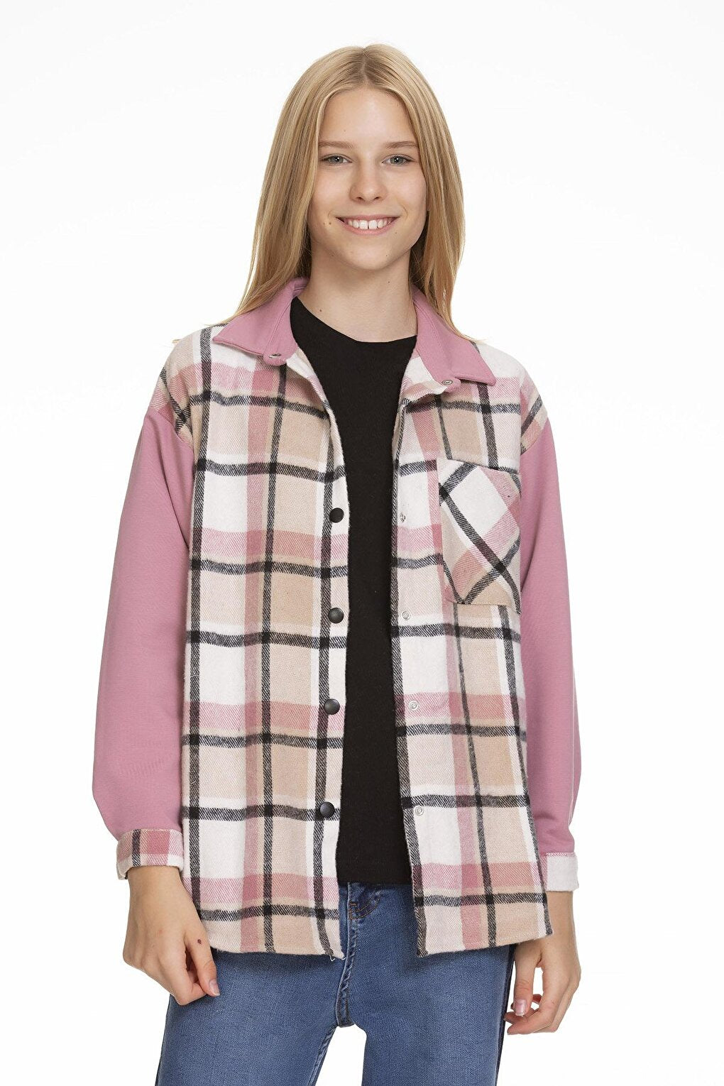 Girl's Garnished Plaid Shirt Lx152