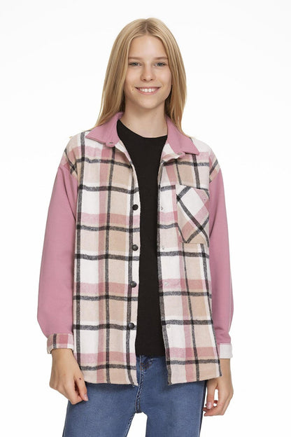 Girl's Garnished Plaid Shirt Lx152