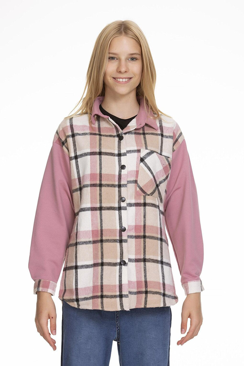 Girl's Garnished Plaid Shirt Lx152