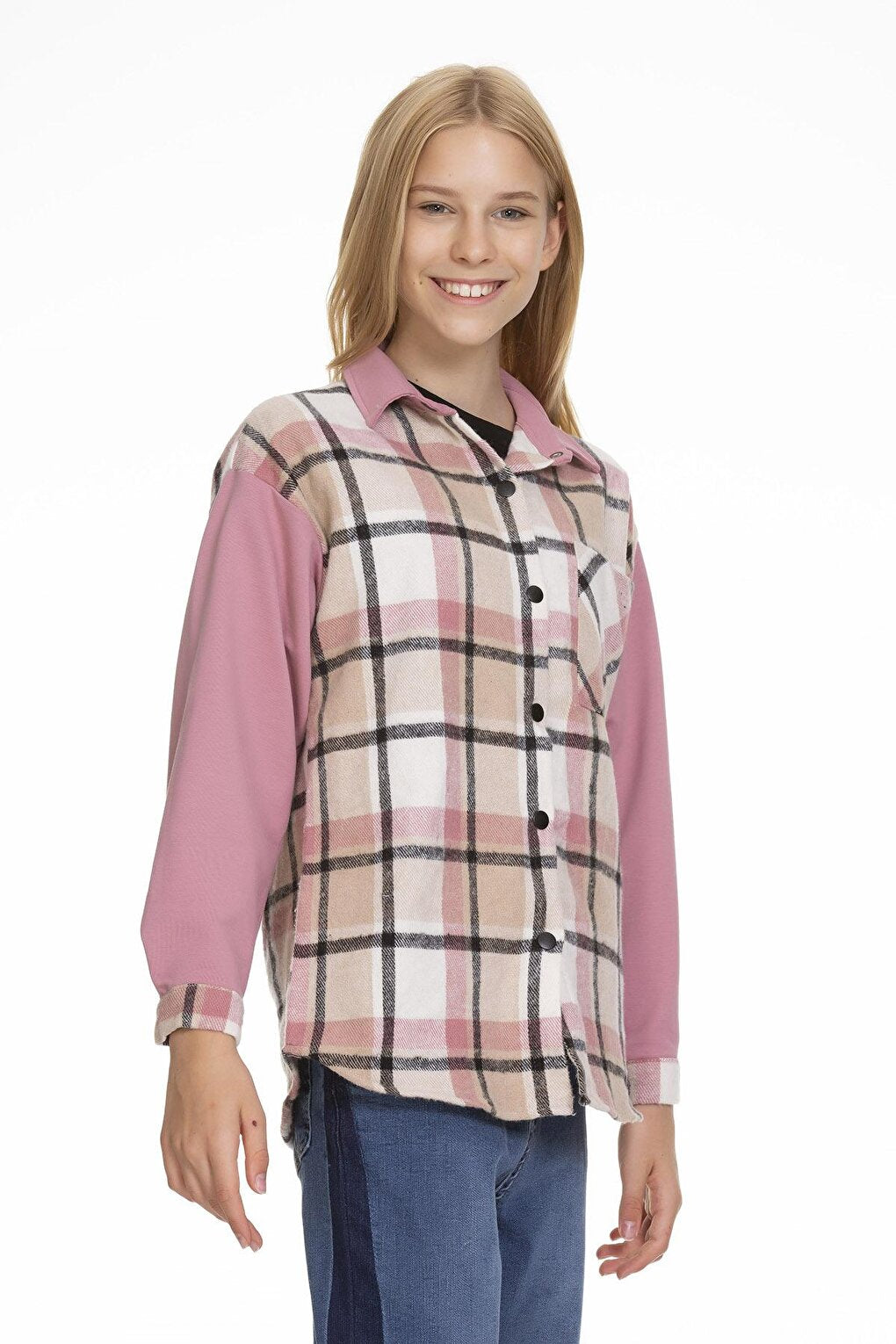 Girl's Garnished Plaid Shirt Lx152