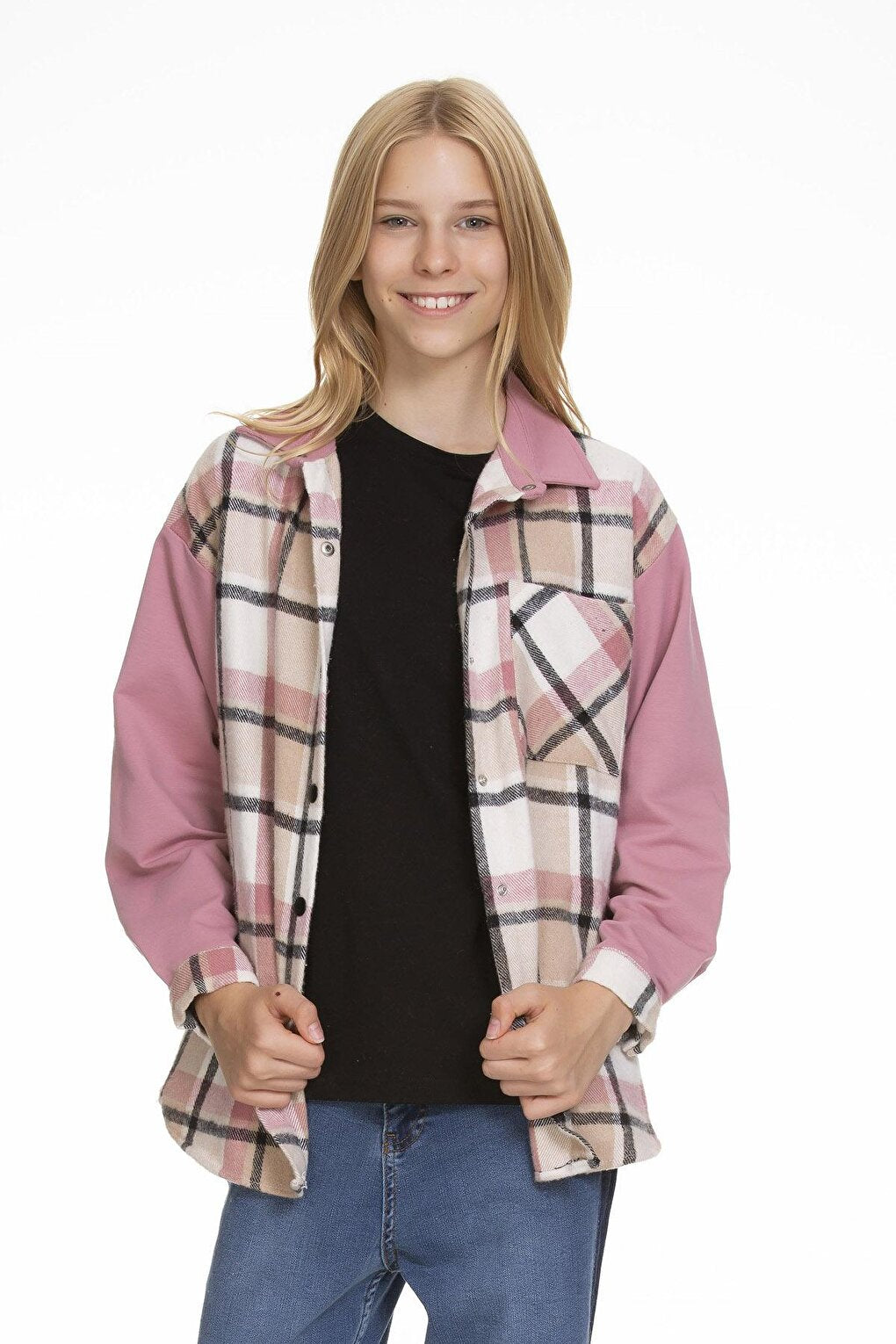 Girl's Garnished Plaid Shirt Lx152