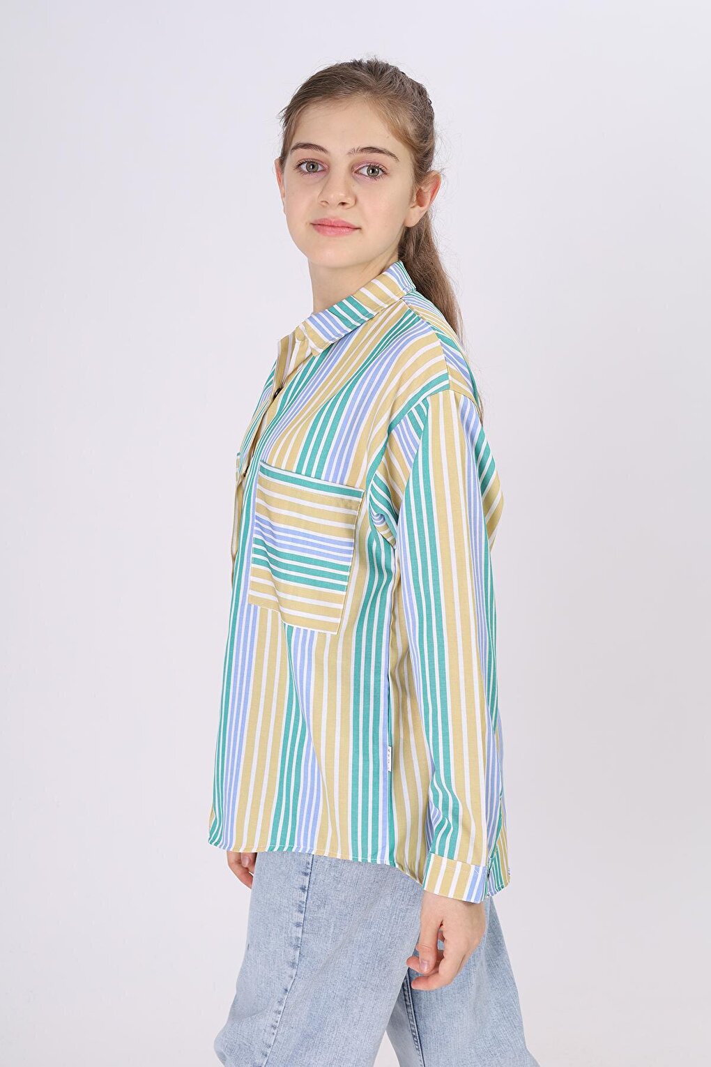 Girl's Fine Striped Plaid Shirt 9-14 Years Lx177-1