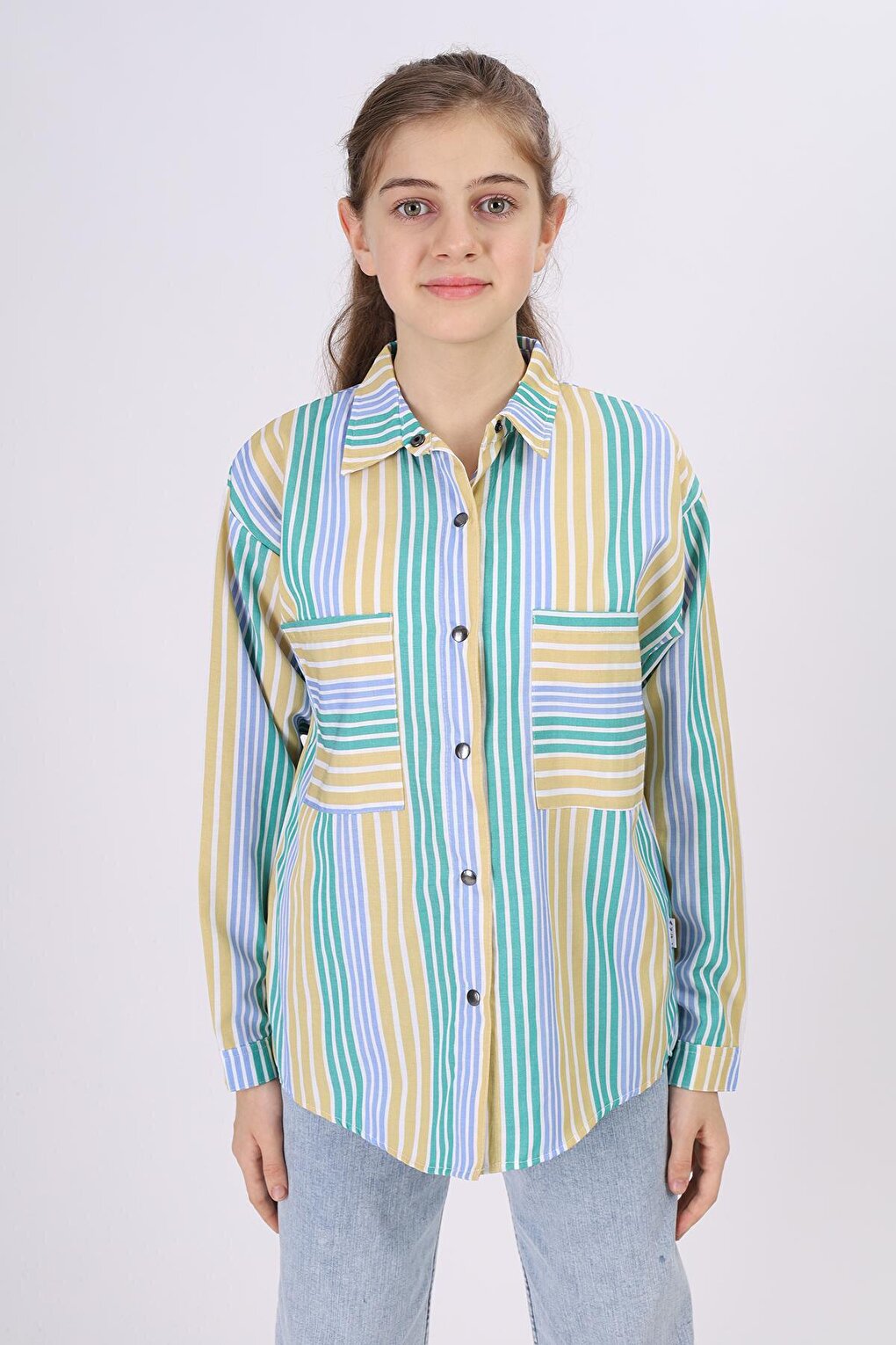 Girl's Fine Striped Plaid Shirt 9-14 Years Lx177-1