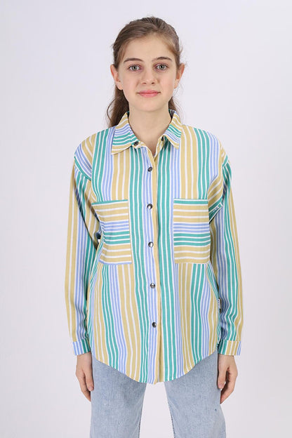 Girl's Fine Striped Plaid Shirt 9-14 Years Lx177-1