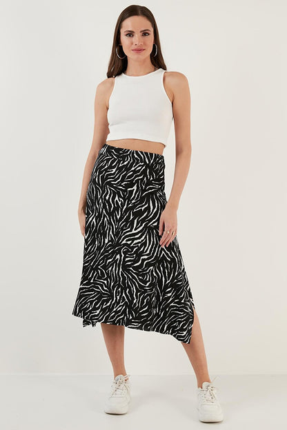 Patterned Flounce Midi Slit Skirt 5864073