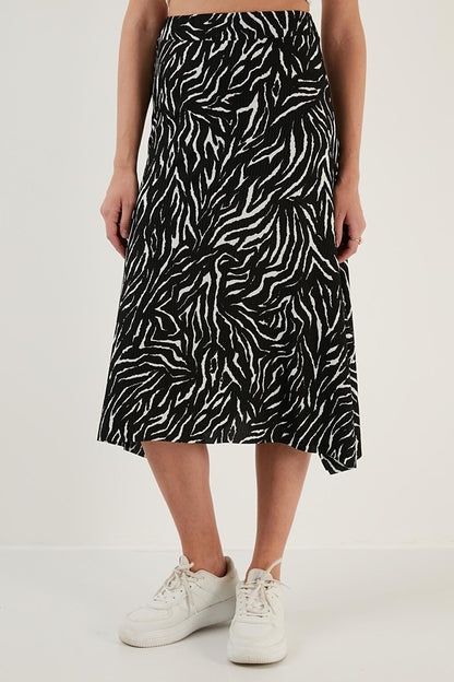 Patterned Flounce Midi Slit Skirt 5864073