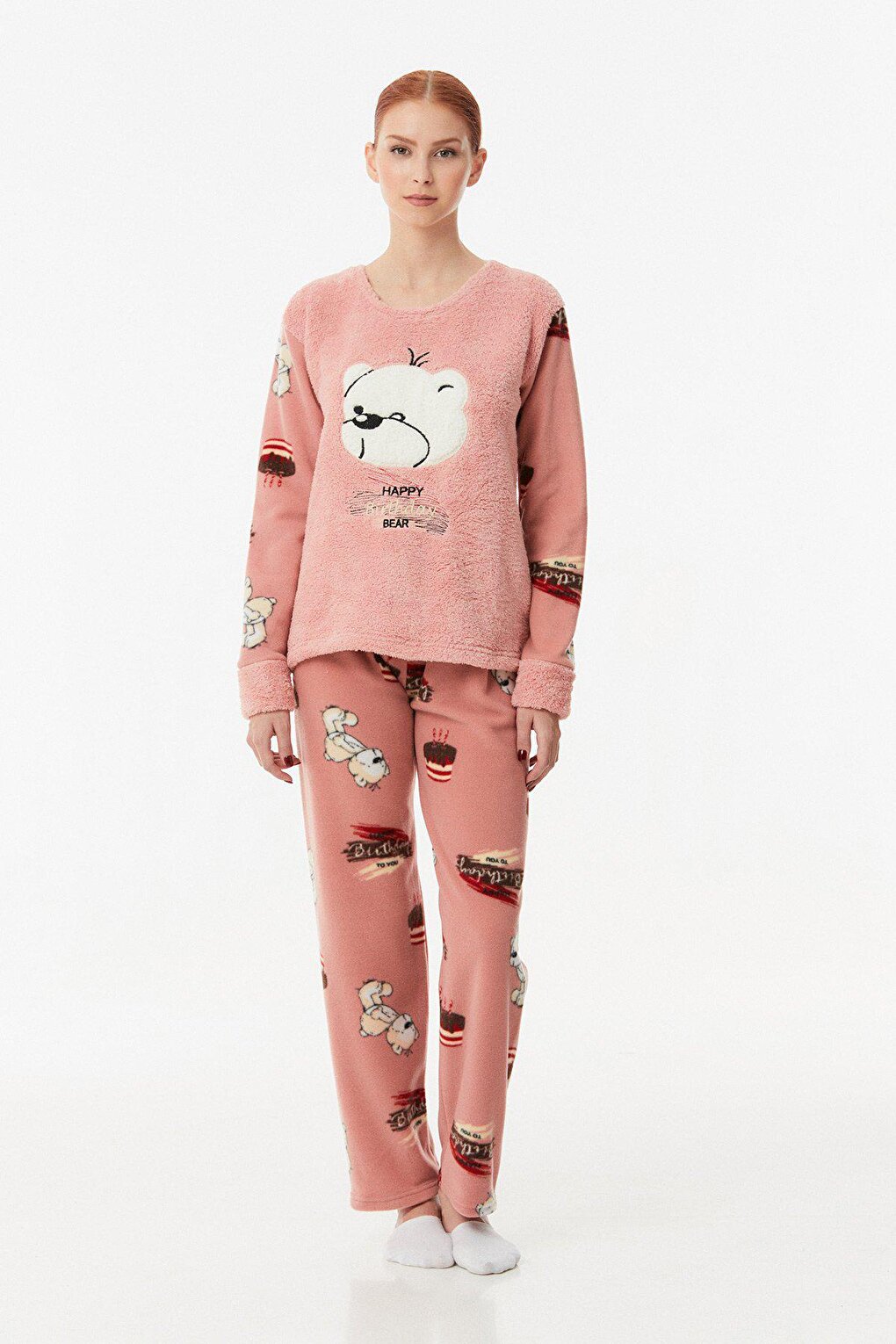 Teddy Bear Embroidered Polar Pajama Set