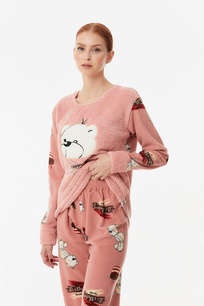 Teddy Bear Embroidered Polar Pajama Set