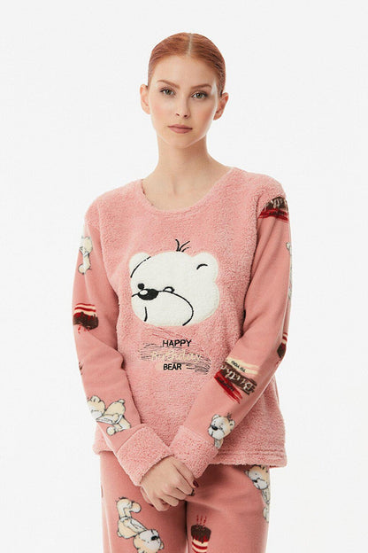 Teddy Bear Embroidered Polar Pajama Set