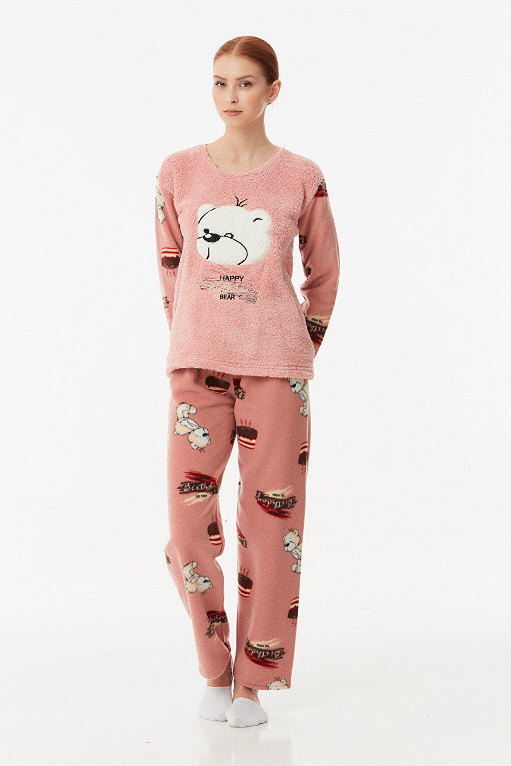 Teddy Bear Embroidered Polar Pajama Set