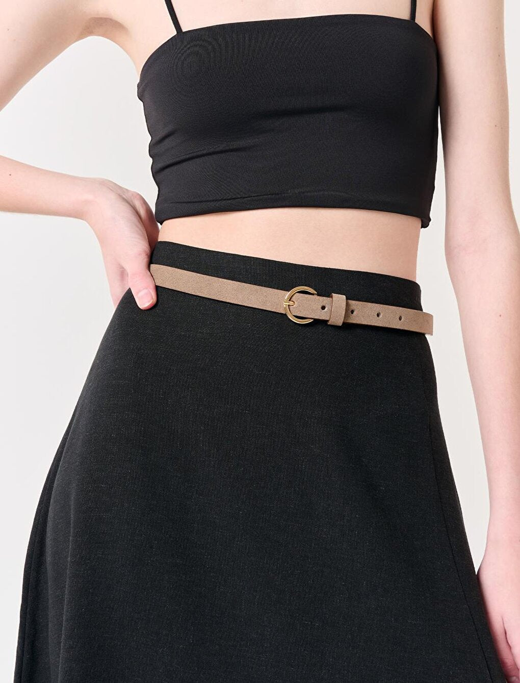 Mink Shiny Ring Buckle Thin Belt