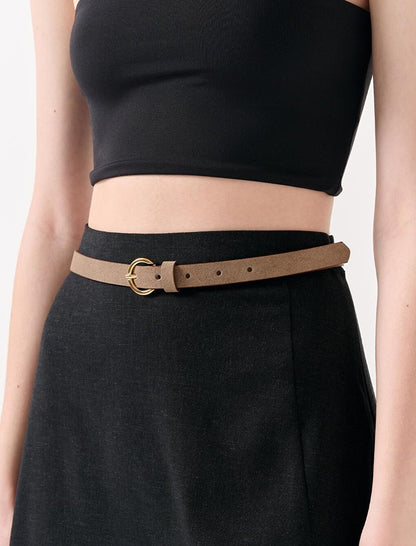 Mink Shiny Ring Buckle Thin Belt