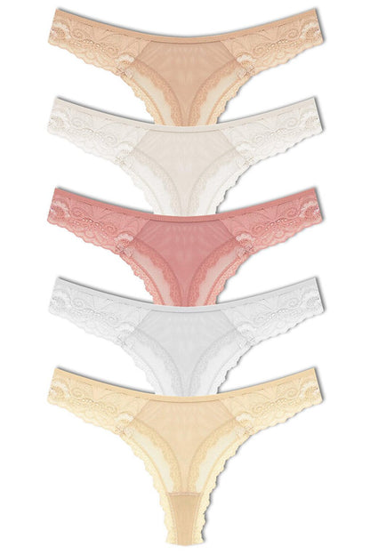 Tulle Lace Thong Women's Panties 5-Piece