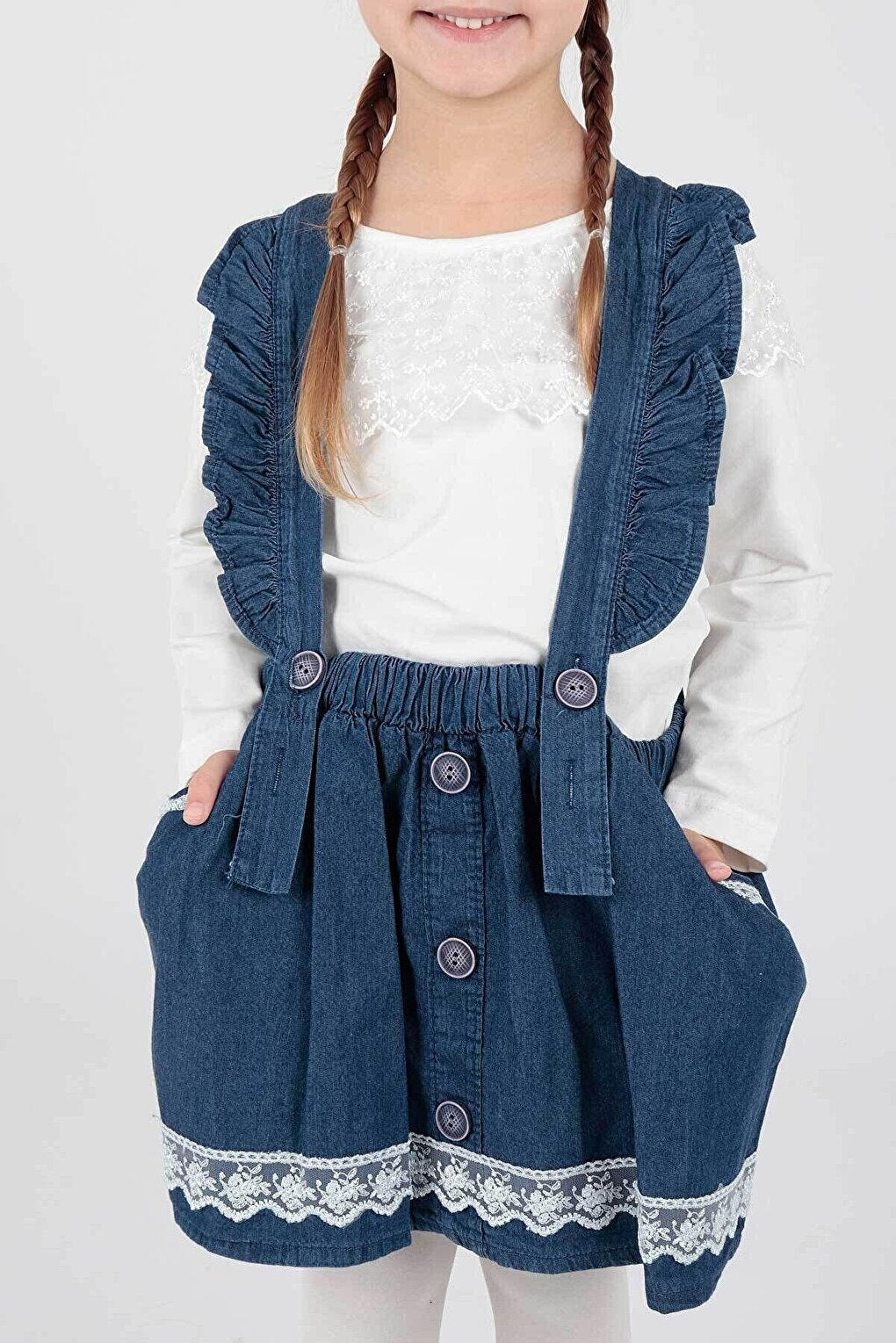 Girl's Lace Trendy Jean Slopet Dress Ak042728