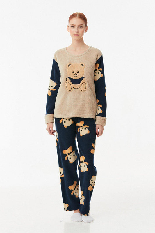 Teddy Bear Embroidered Polar Pajama Set