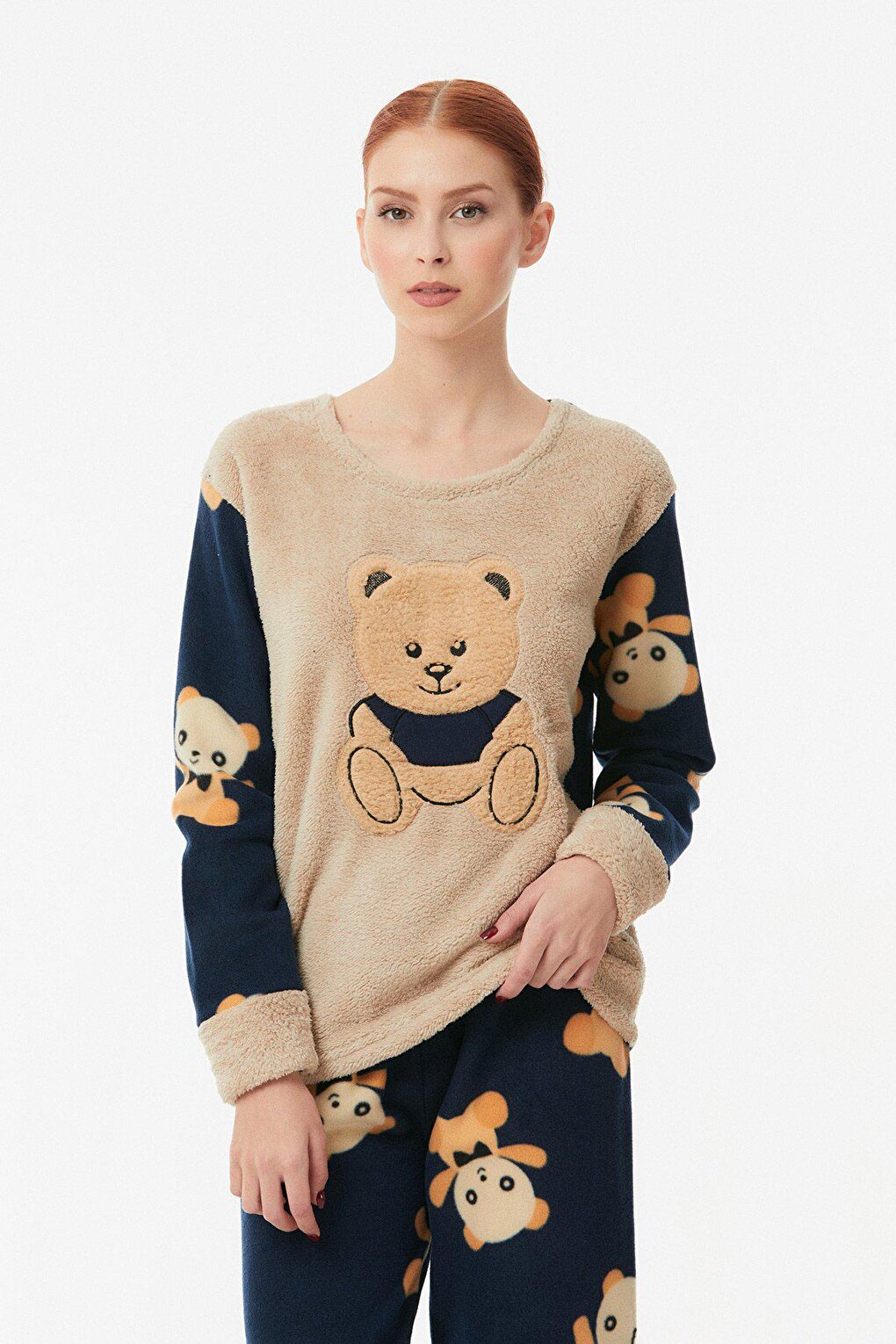 Teddy Bear Embroidered Polar Pajama Set