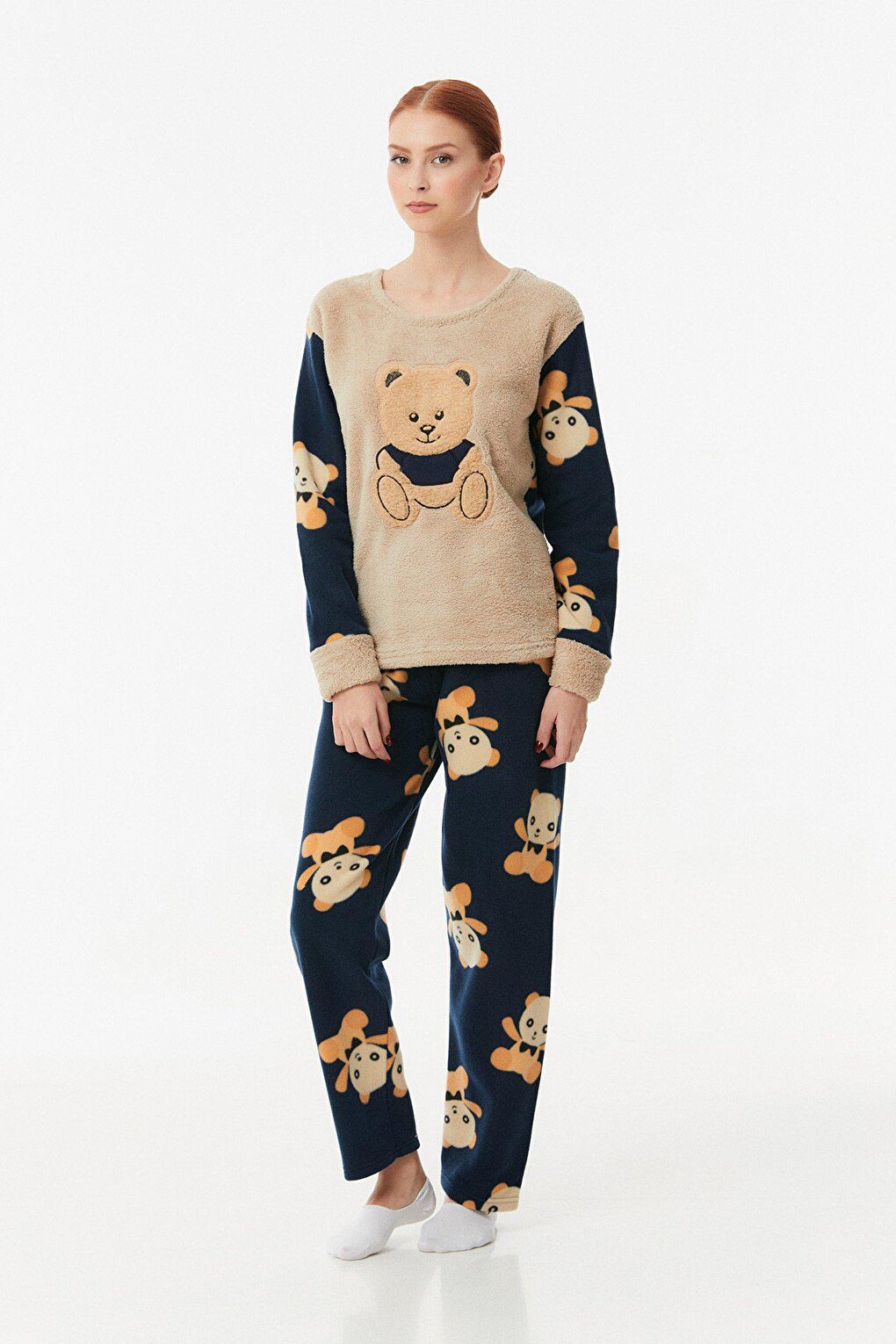 Teddy Bear Embroidered Polar Pajama Set