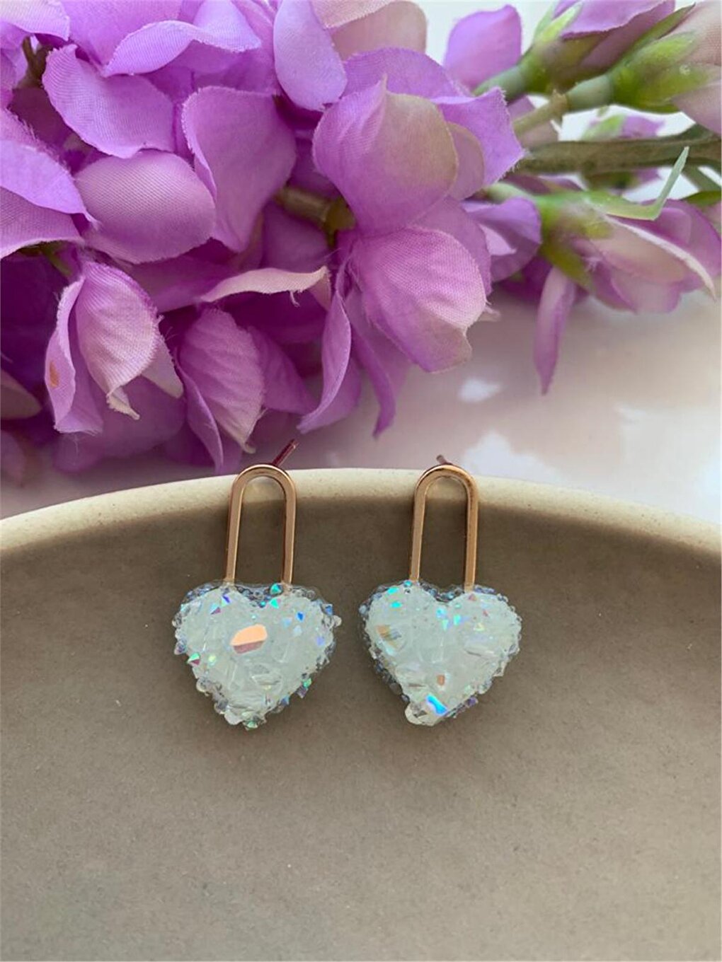 Mint Green Crystal Heart Earrings