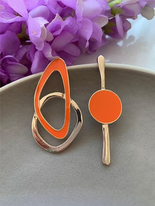 Orange Asymmetrical Design Earrings