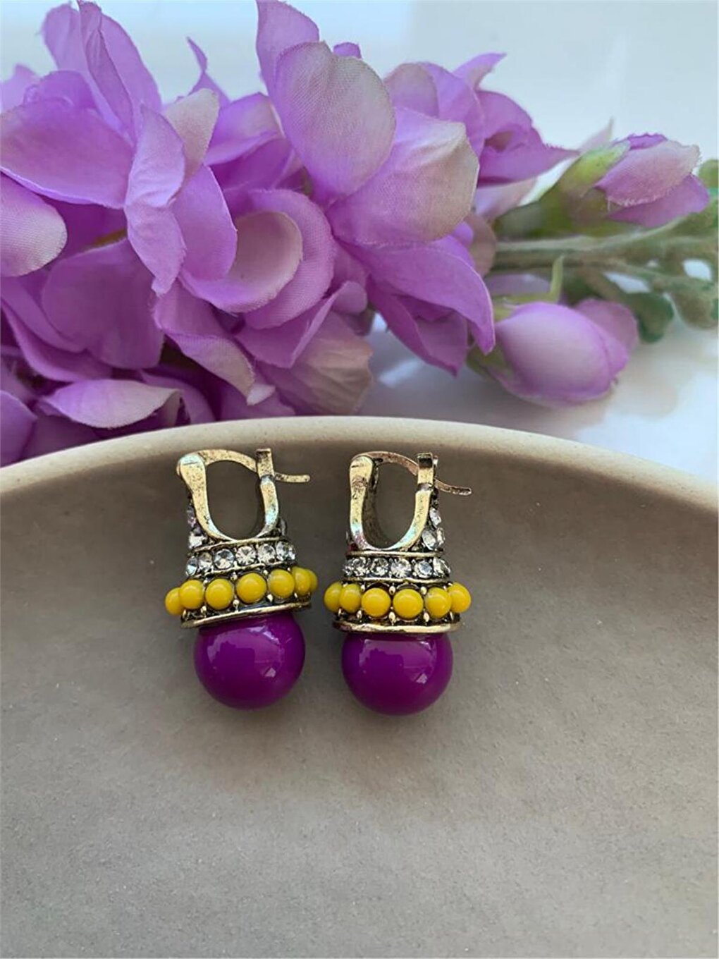 Purple Yellow Ball Earring