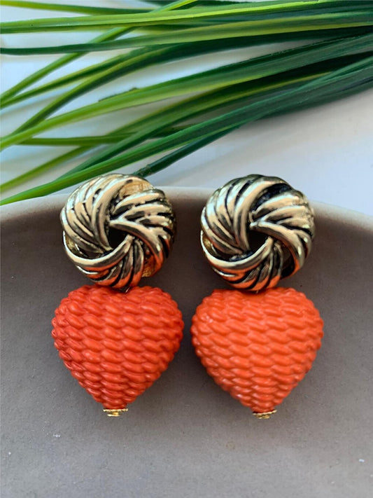 Orange Straw Look Design Earrings - Small Size