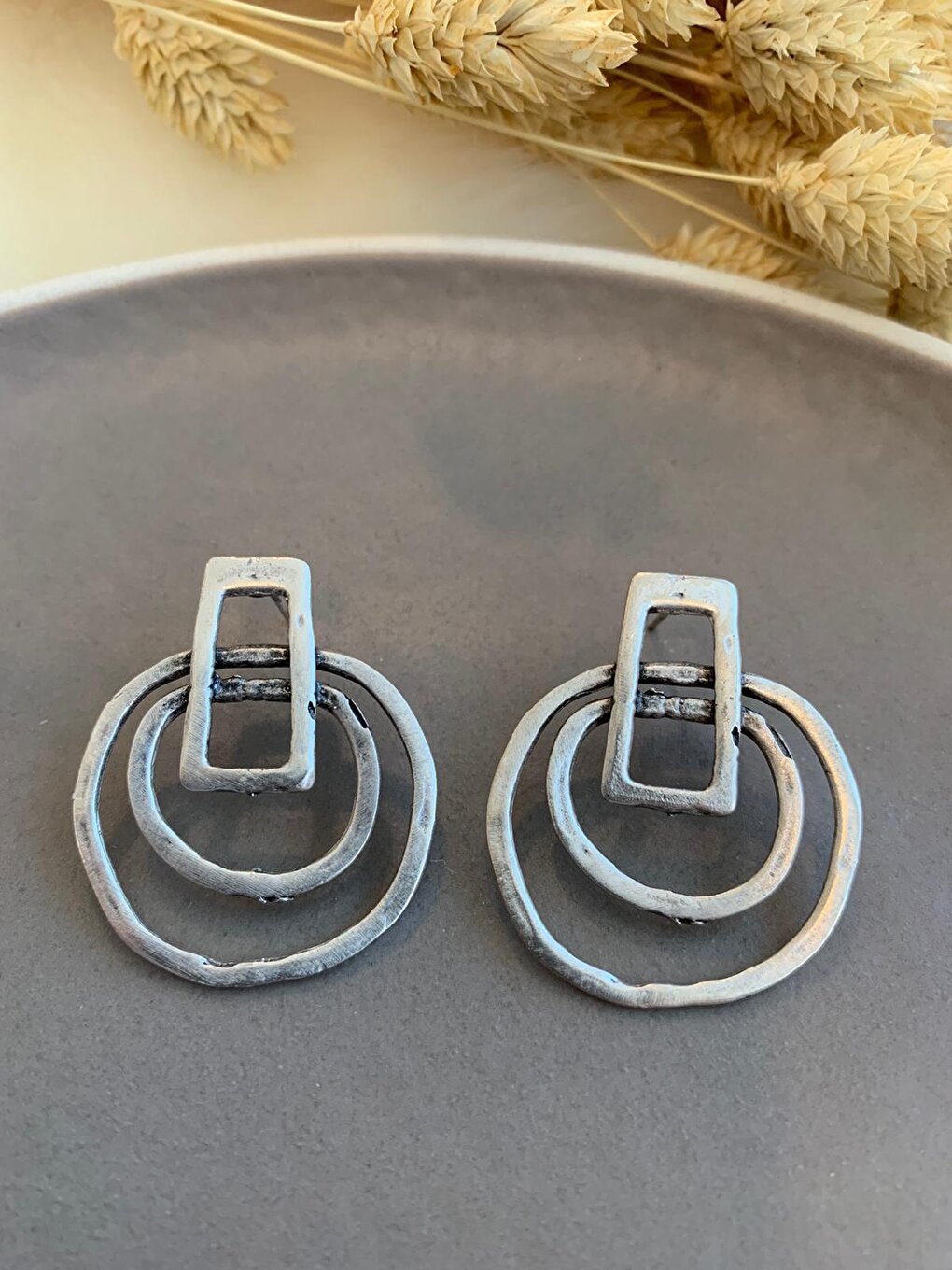 Antique Silver Geometric Earring