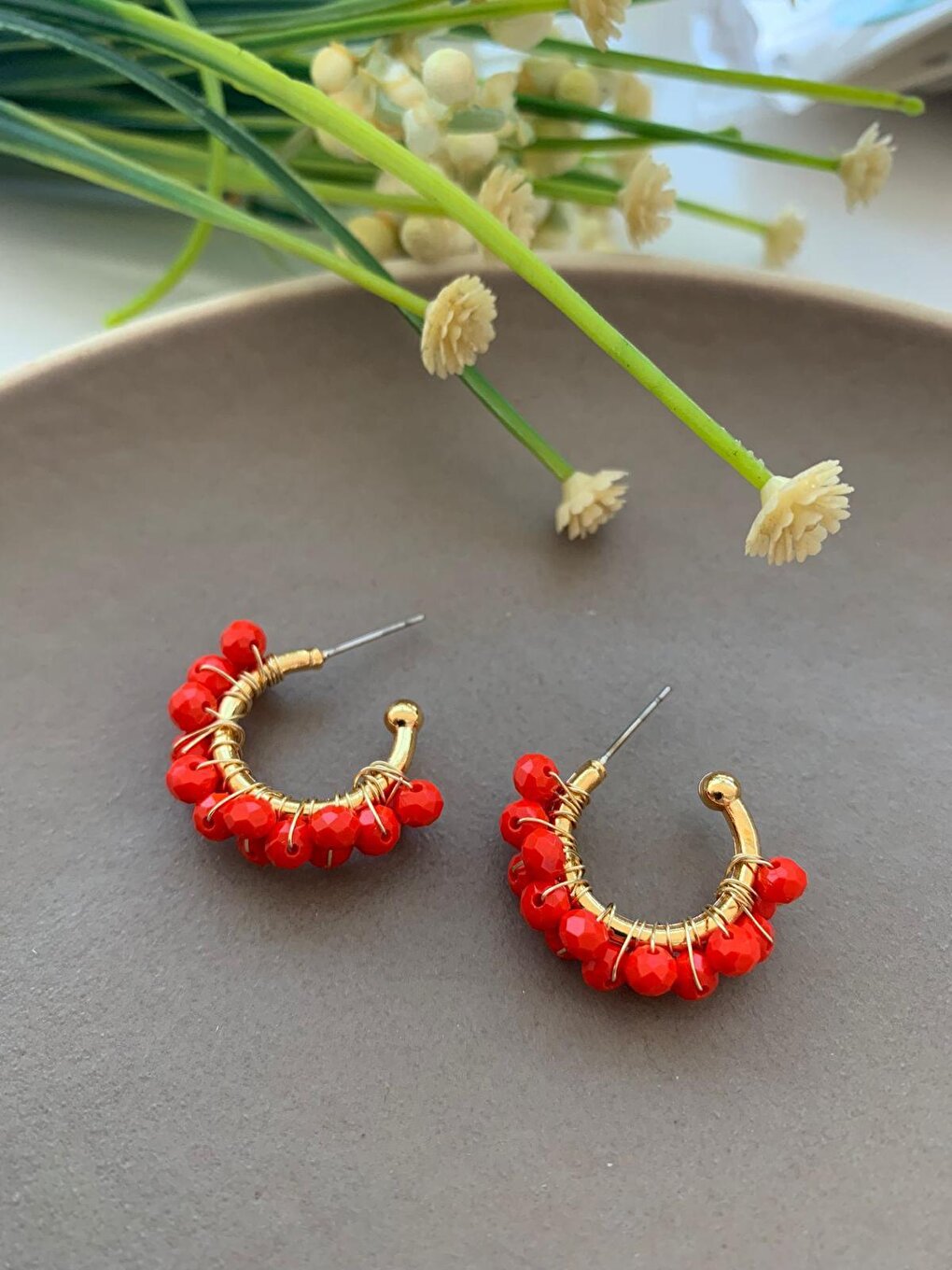 Orange Crystal Spiral Earrings