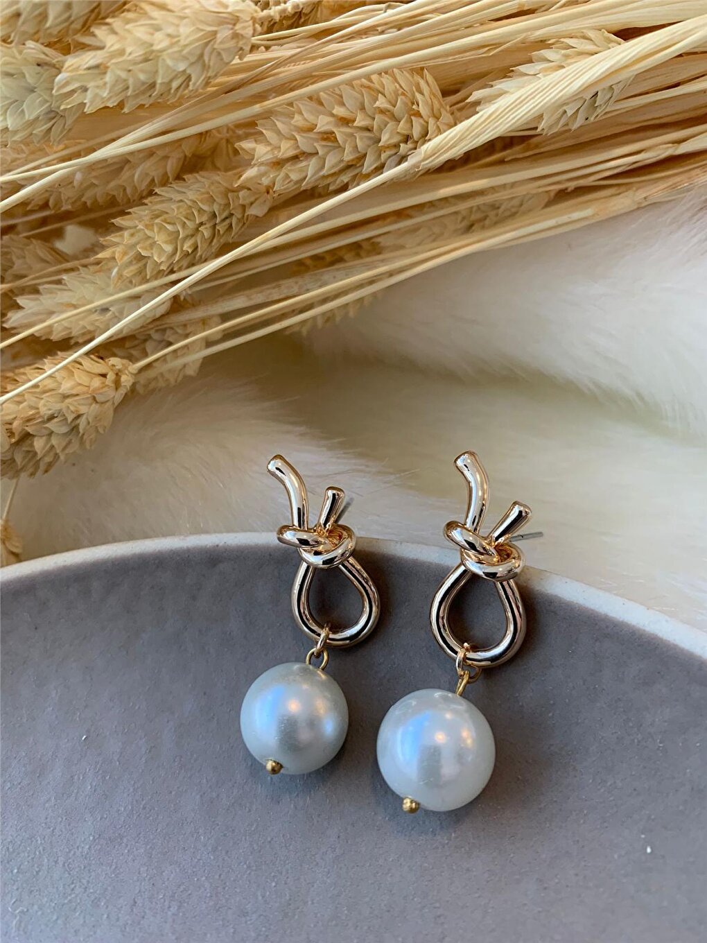 Large Knot Earrings with Pearls