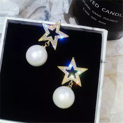 Star Earrings with Pearls and Crystals