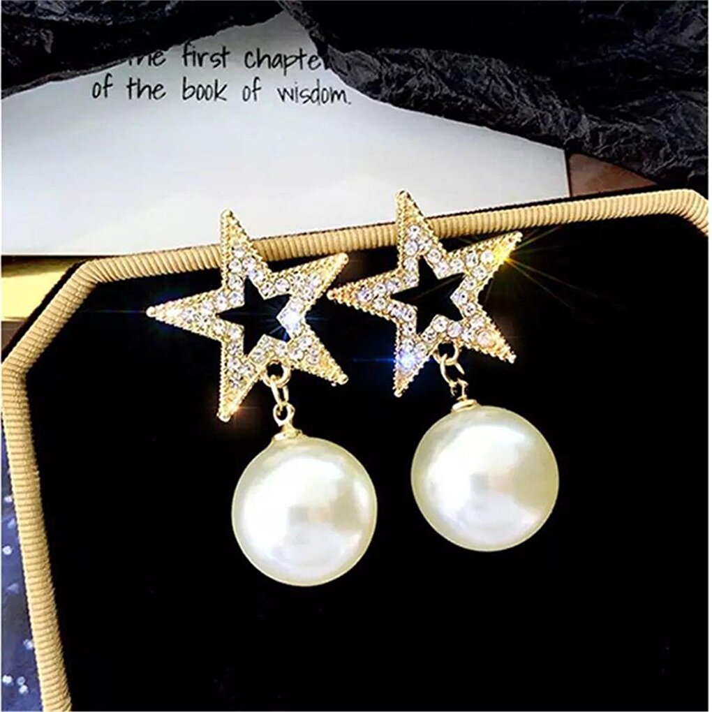 Star Earrings with Pearls and Crystals