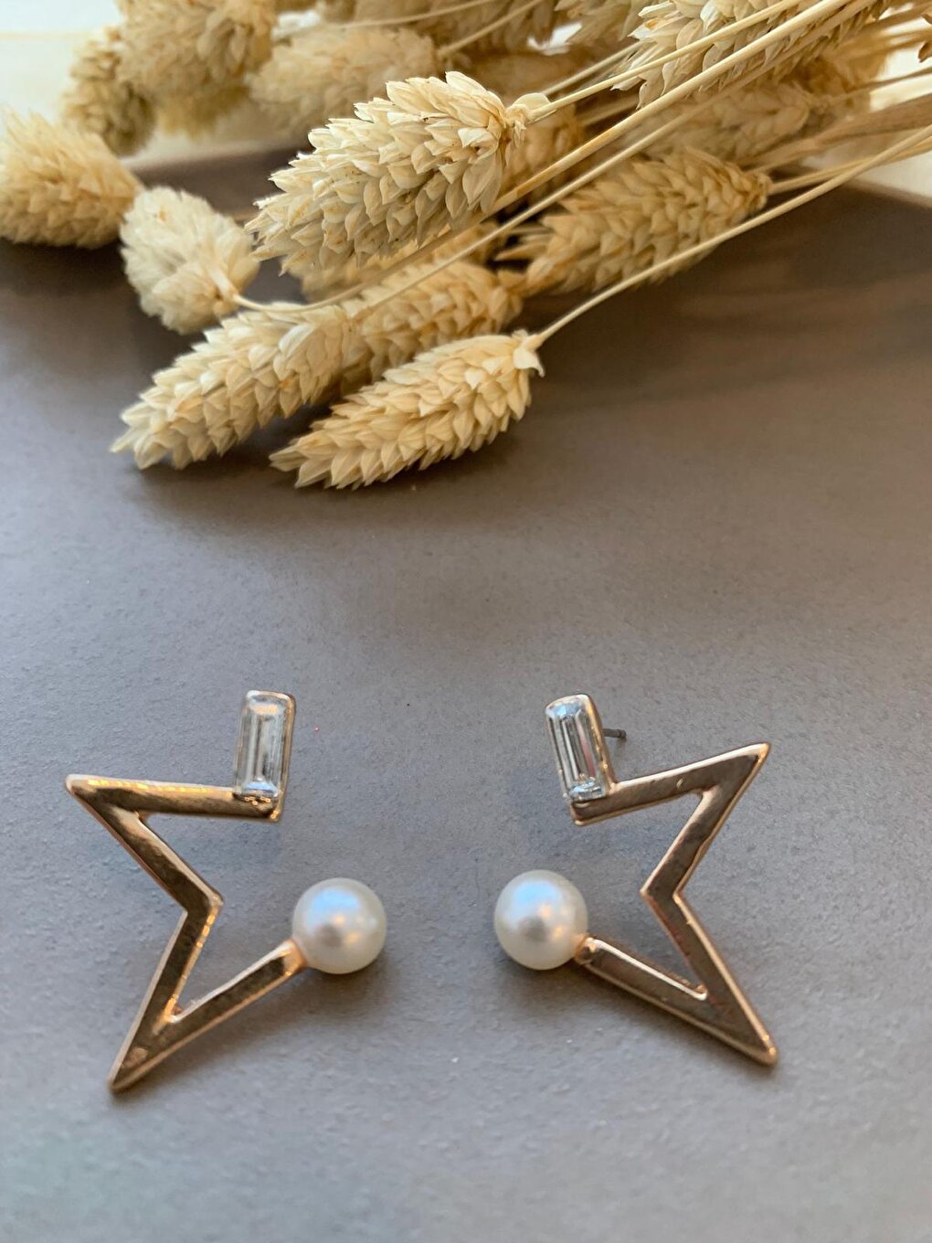 Half Star Earrings with Pearls and Crystals