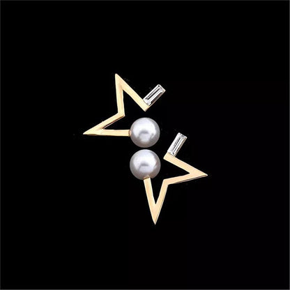 Half Star Earrings with Pearls and Crystals