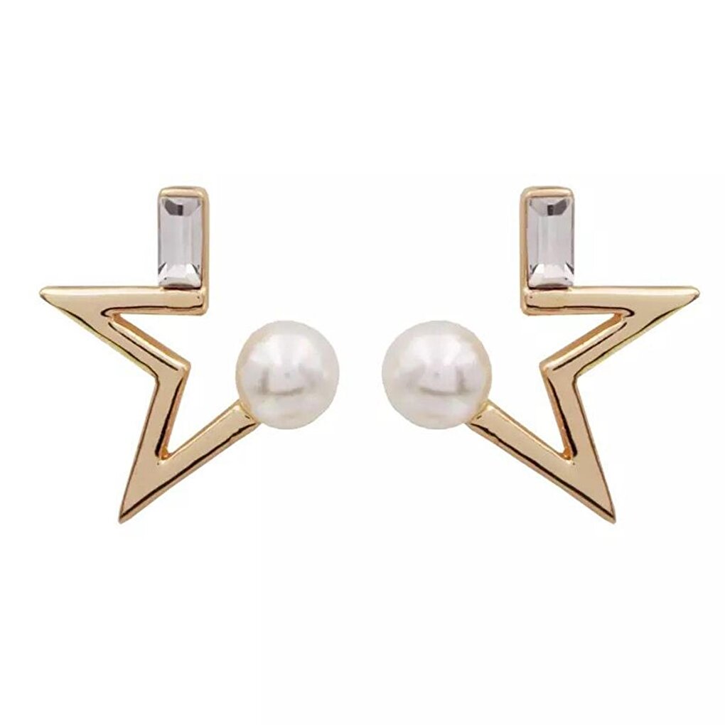 Half Star Earrings with Pearls and Crystals