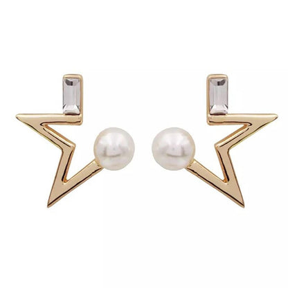 Half Star Earrings with Pearls and Crystals