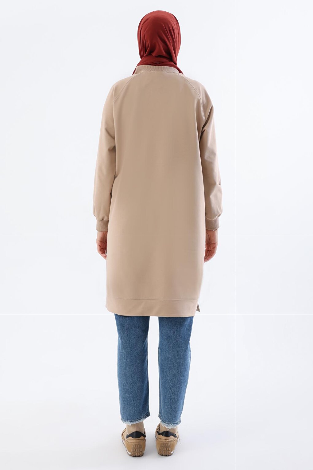 Beige Mode Embroidered Raglan Sleeve Tunic