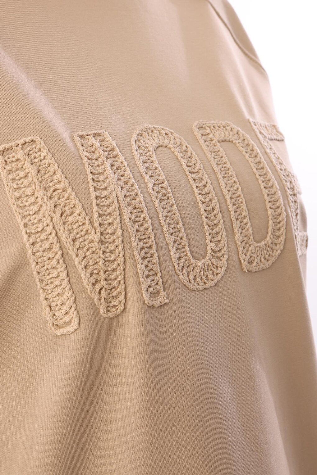 Beige Mode Embroidered Raglan Sleeve Tunic